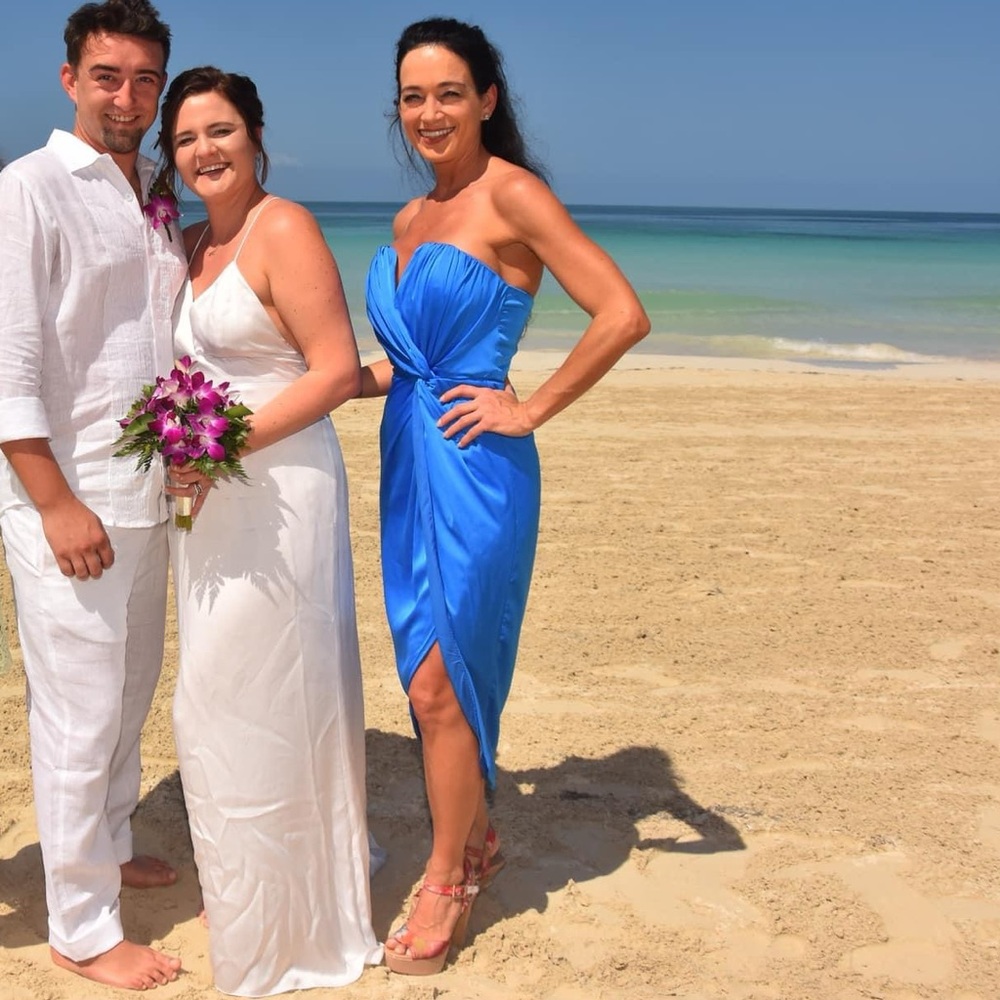 Beautiful blue dress. Worn only once as mother of the groom for beach wedding.